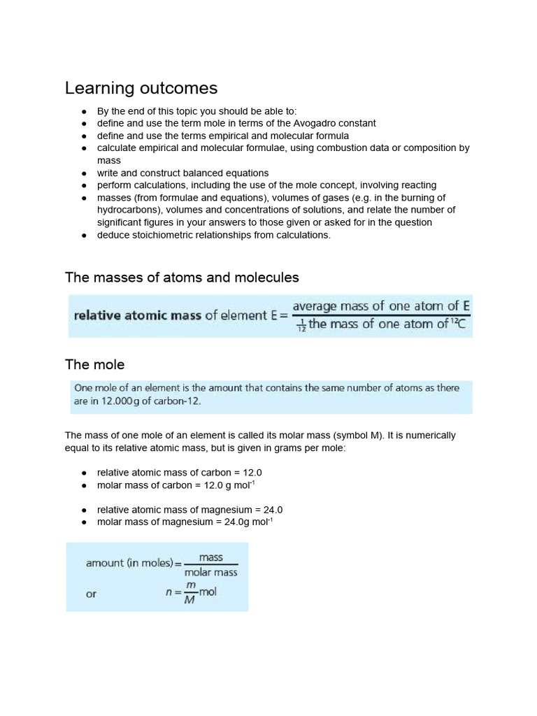 Understanding Moles and Chemical Calculations | PDF | Mole (Unit ...