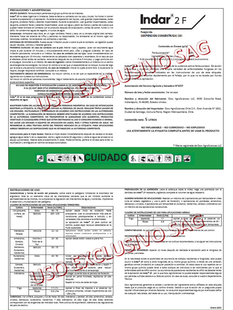 Etiqueta de Indar® 2F: Precauciones y Uso | PDF | Agua