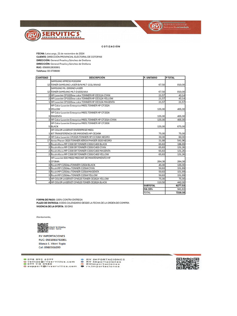 Calculo de Tóneres en Base A Proforma RV | PDF