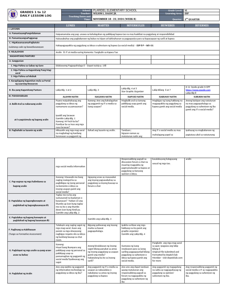 DLL - Esp 6 - Q2 - W8 | PDF