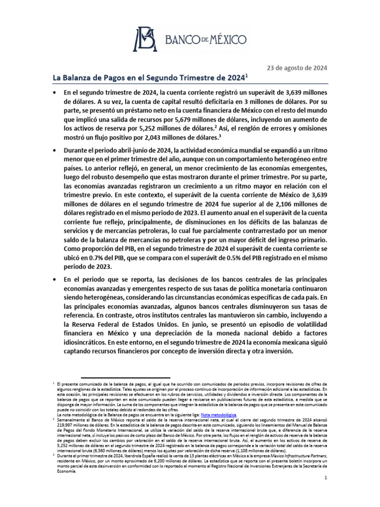 Superávit de Cuenta Corriente 2024 | PDF | Balance de pagos | Balance ...