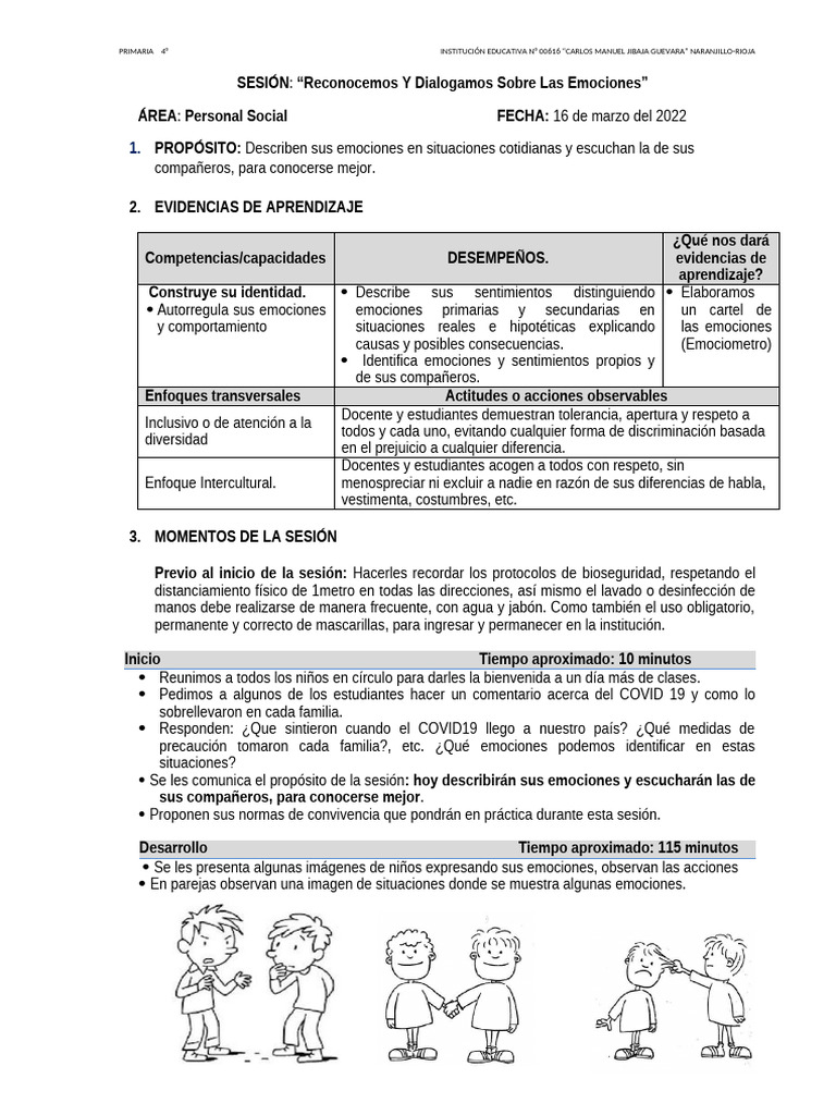 Diálogo sobre Emociones en Primaria | PDF | Las emociones | Aprendizaje