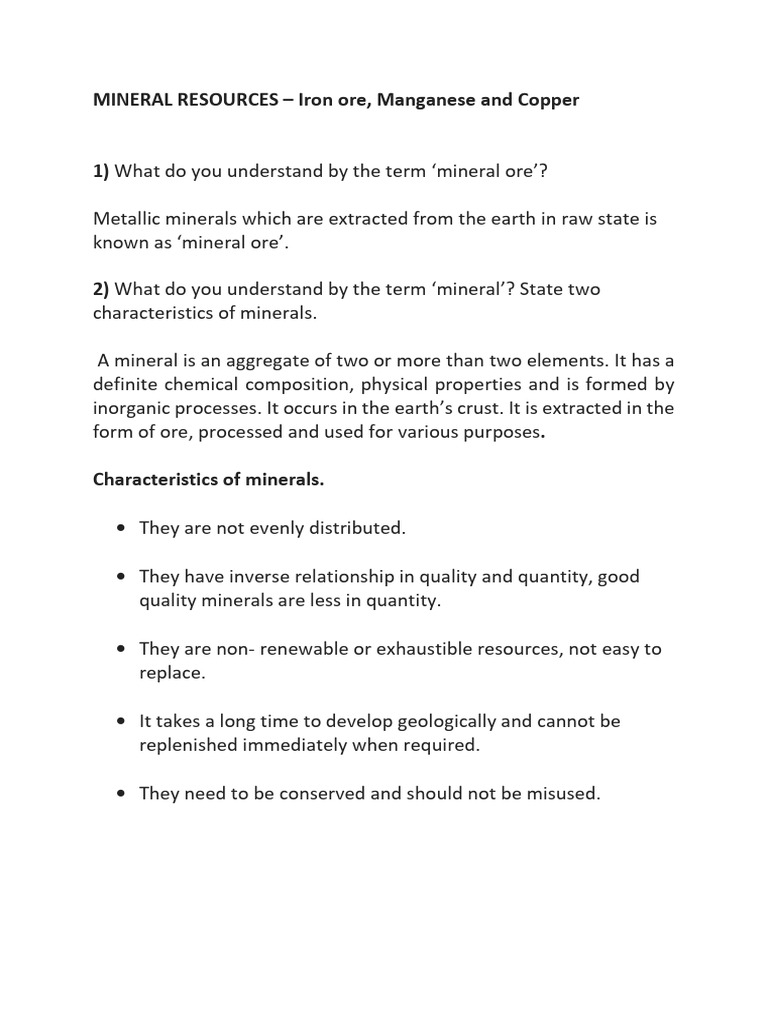 Ch. 8 Extra Notes Mineral and Energy Resources Resources - I | PDF ...