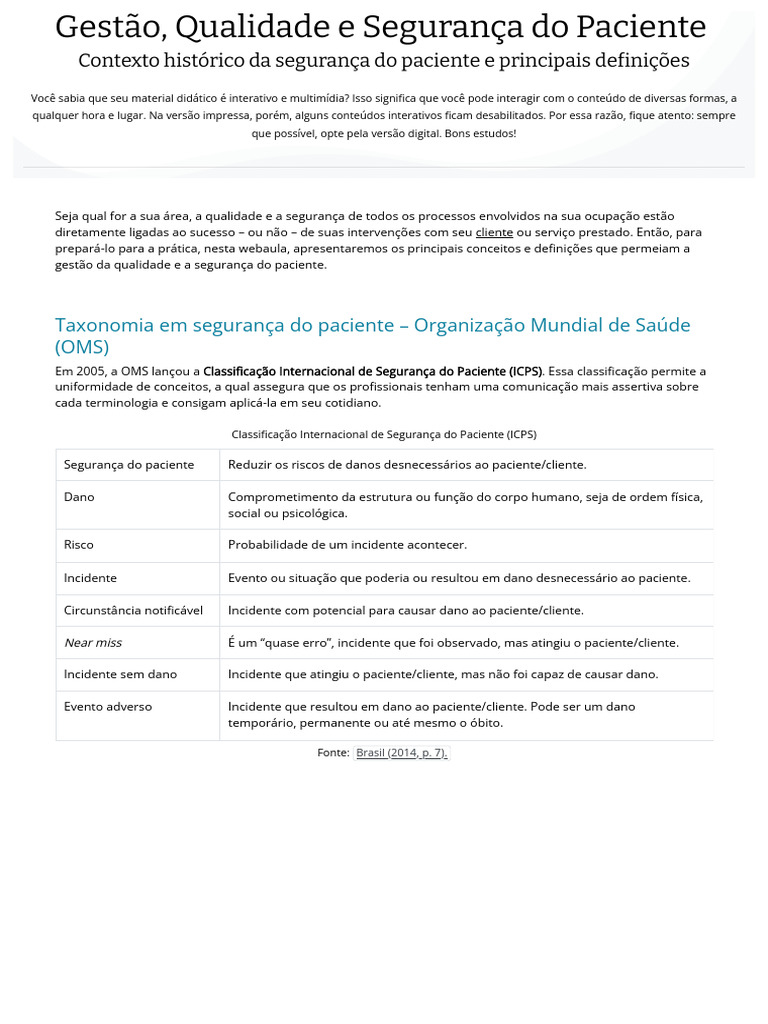 Gestão da Qualidade e Segurança do Paciente | PDF | Segurança do ...