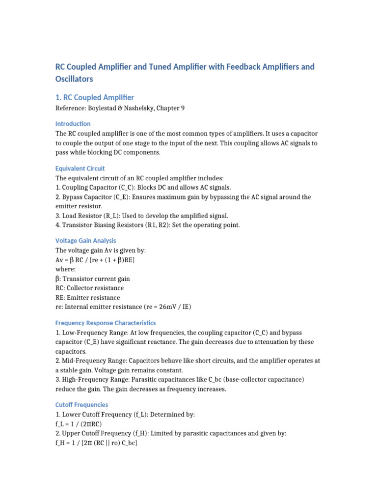 RC Coupled Amplifier Overview and Analysis | PDF | Amplifier ...