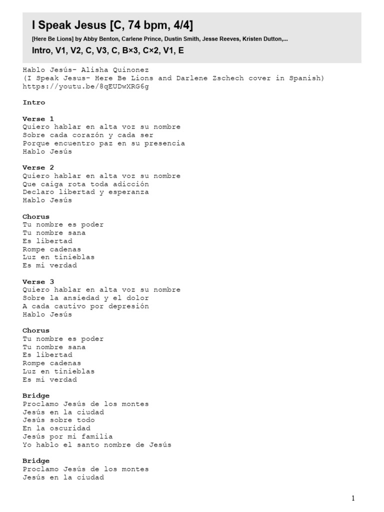 I Speak Jesus LYRICS#LETRAS PDF