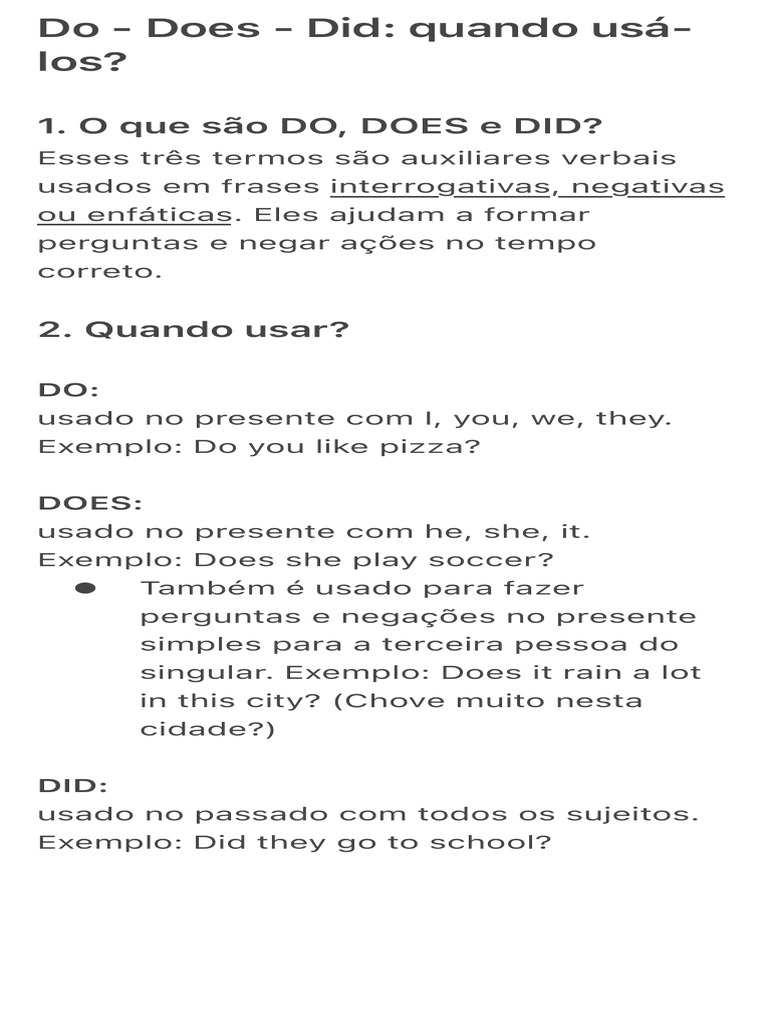 Uso de Do, Does e Did em Inglês | PDF