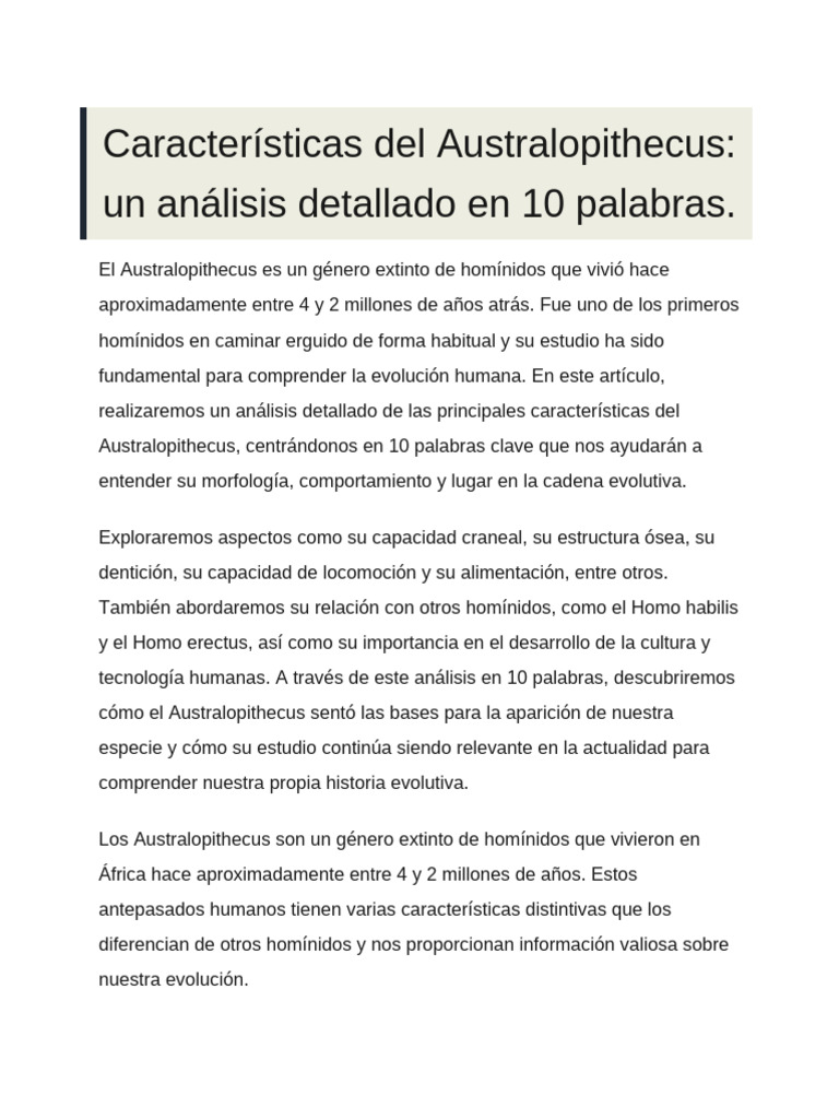 Características del Australopithecus en 10 palabras | PDF | Homo | Humano