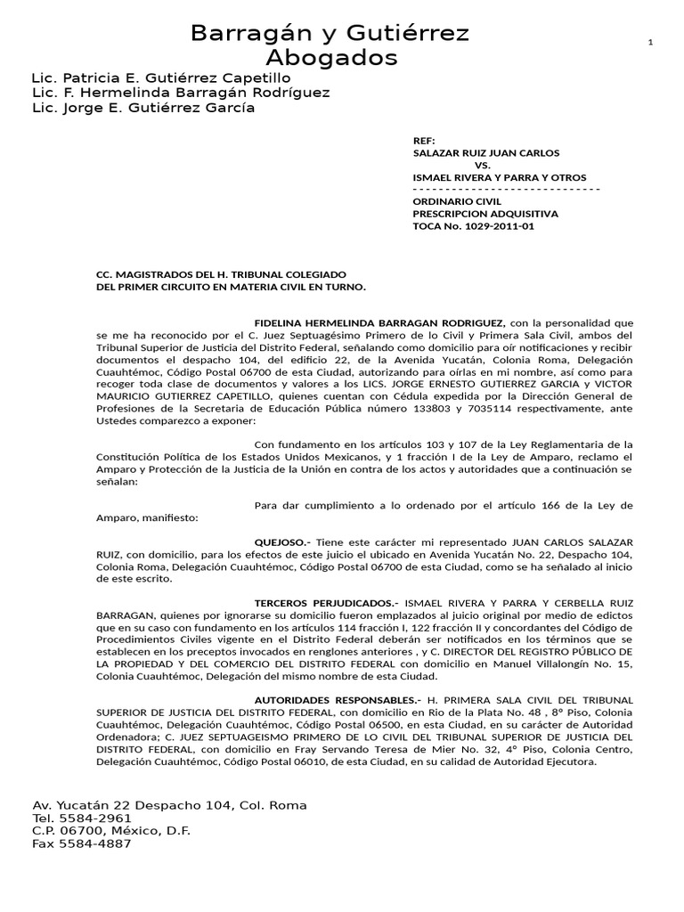 Demanda de Amparo | PDF | Sentencia (ley) | Caso de ley