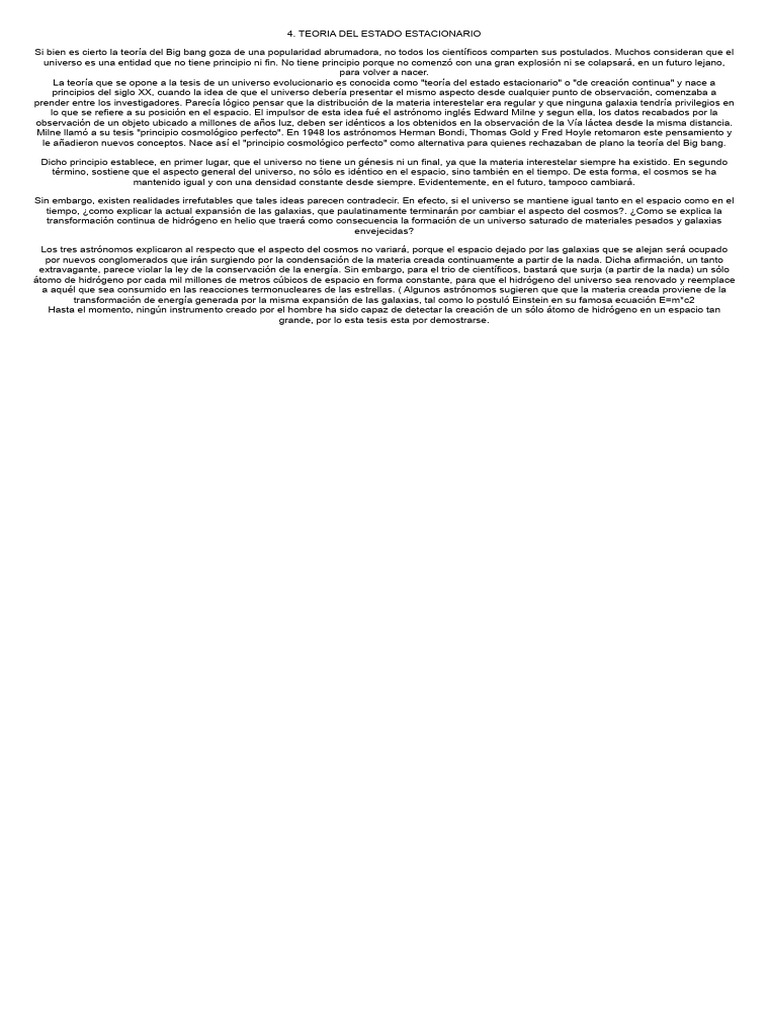 El ORIGEN DEL UNIVERSO - Teoria Del Estado Estacionario | PDF ...