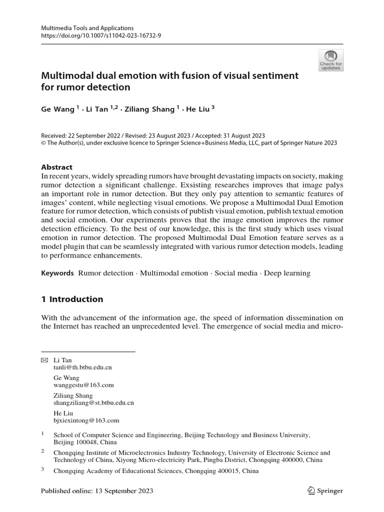 Multimodal Emotion for Rumor Detection | PDF | Social Media | Popular ...