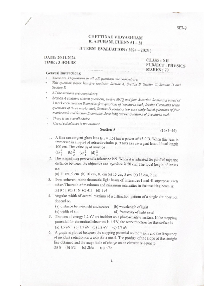 T-2 CV Phy Paper Set-3 | PDF