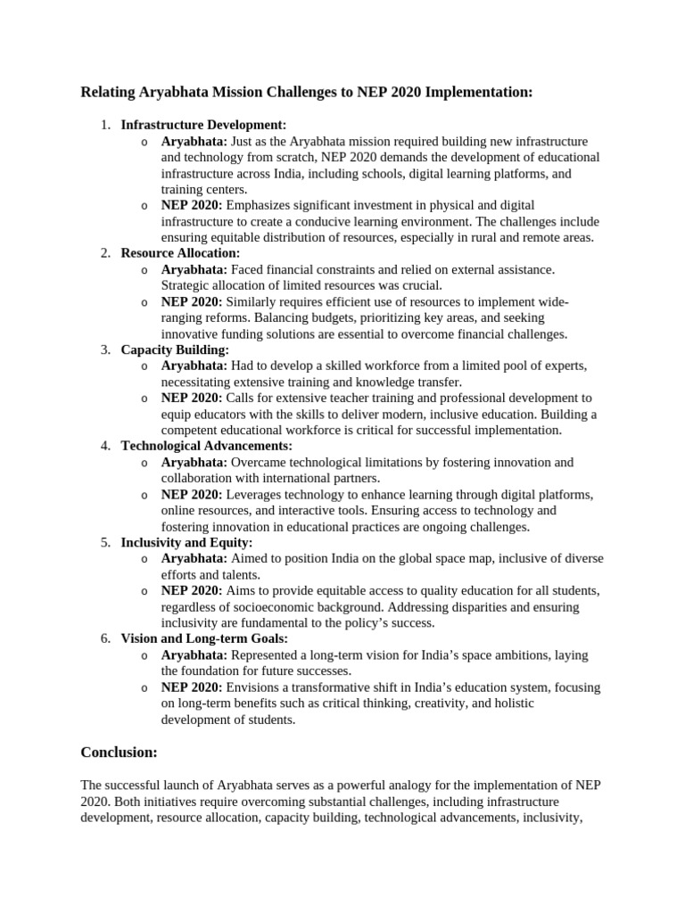 Relating Aryabhata Mission Challenges to NEP 2020 Implementation | PDF ...