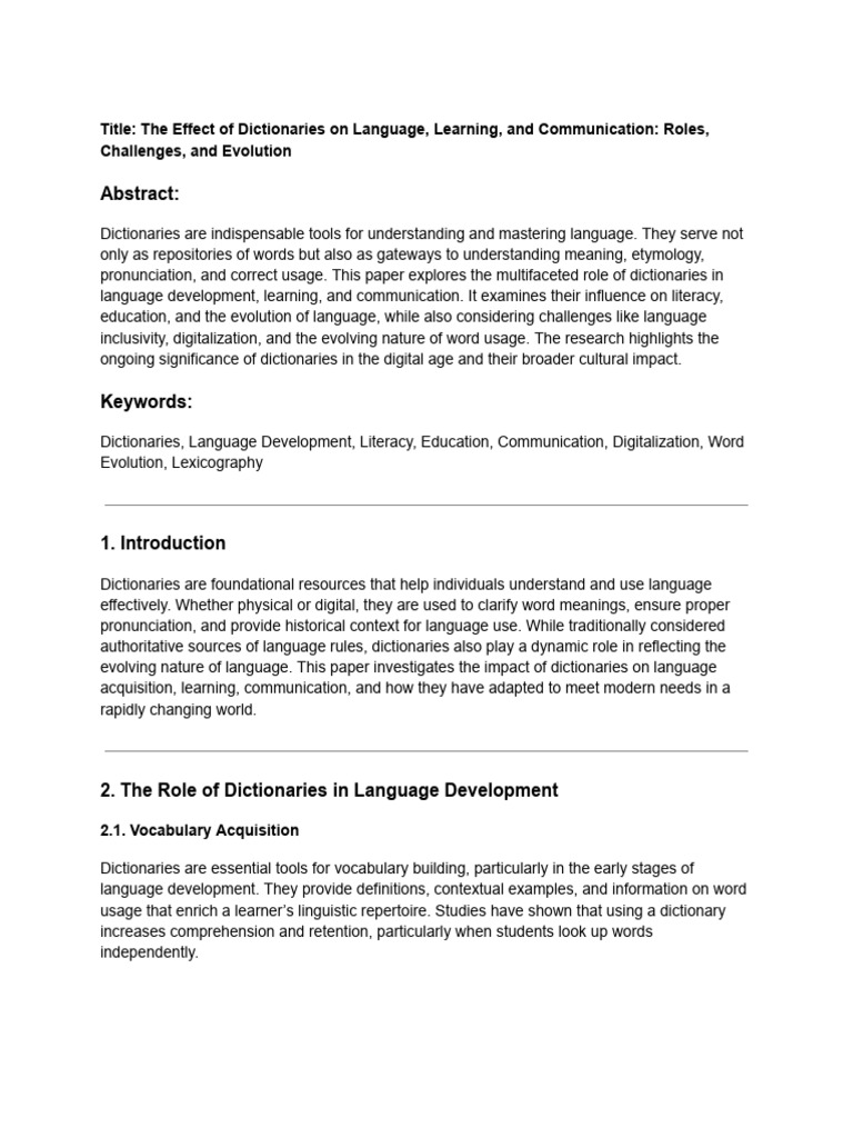 Effect of Dictionaries | PDF | Multilingualism | Dictionary