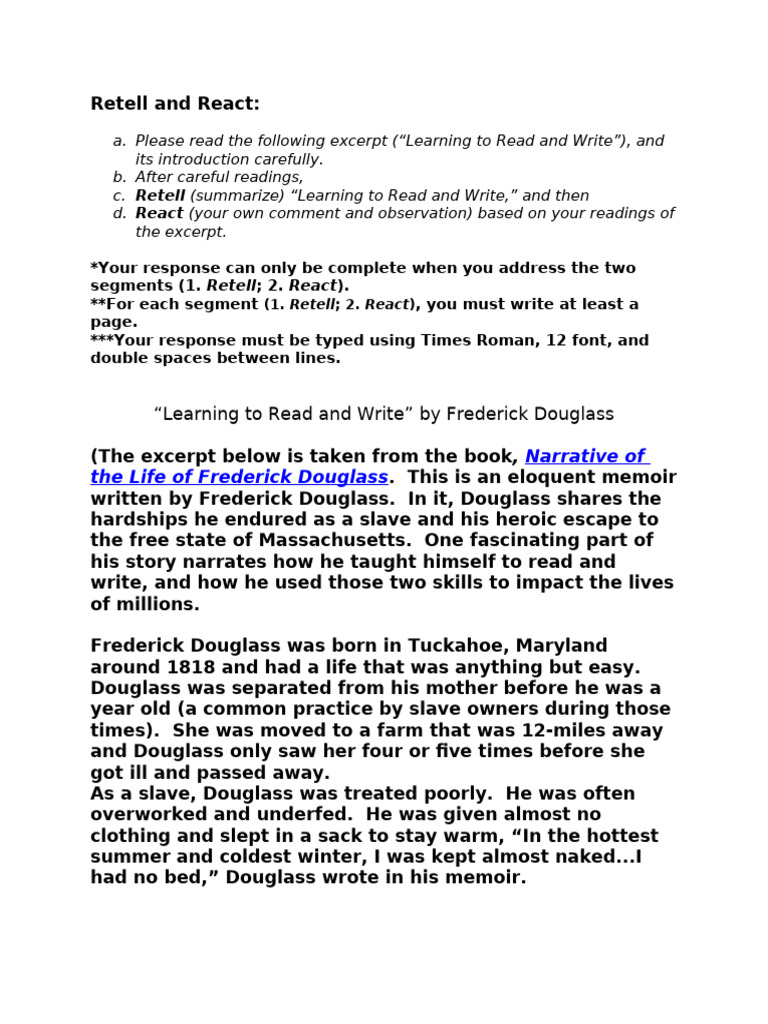 Douglass: Learning to Read and Write | PDF | Frederick Douglass ...