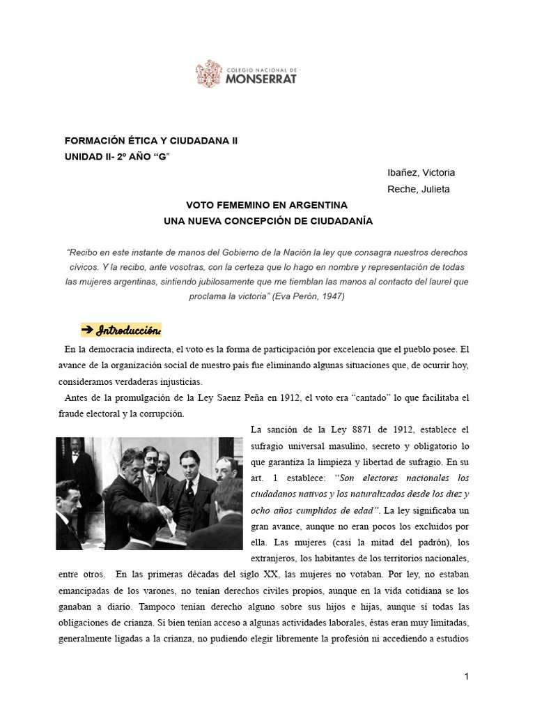 Voto Femenino en Argentina: Historia y Avances | PDF | Sufragio de las ...