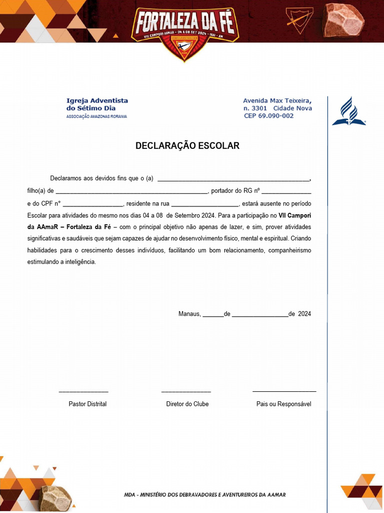 Declaração Escolar para Atividades Extracurriculares | PDF
