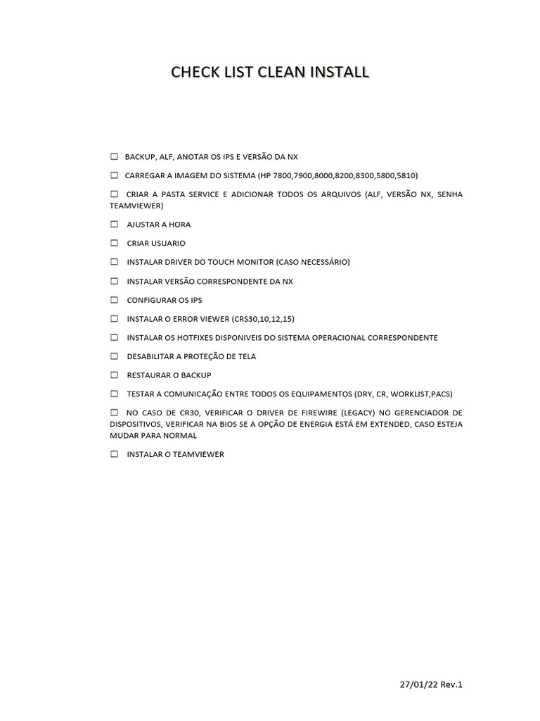 Check List para Instalação Limpa de Sistemas | PDF