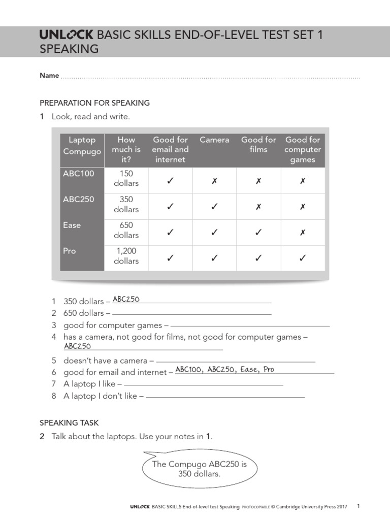 Basic Skills Speaking Test Set 1 & 2 | PDF | Computing | Office Equipment