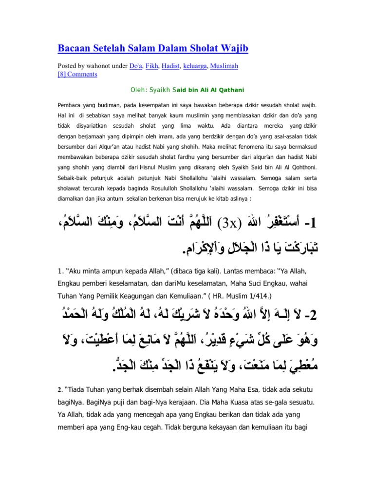 Bacaan Setelah Salam Dalam Sholat