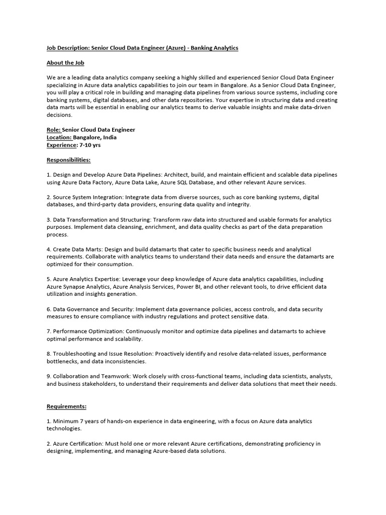 SR Cloud Data Engineer - India | PDF | Analytics | Microsoft Azure