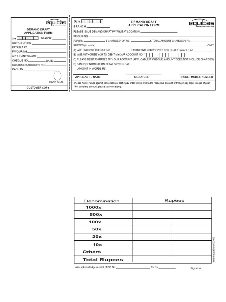 Demand Draft Application Form | PDF