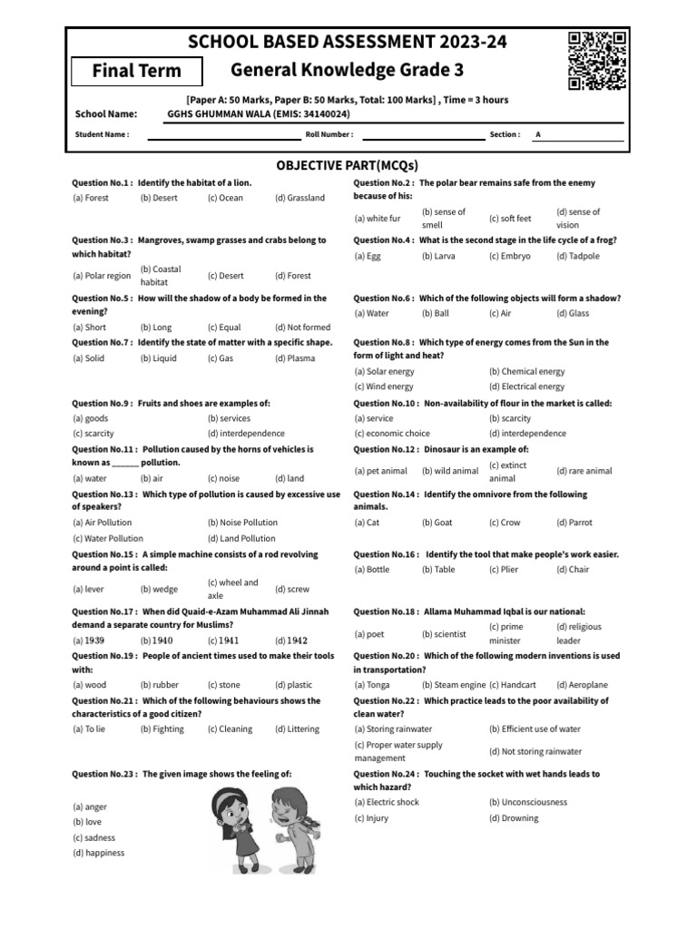 Grade 3 General Knowledge MCQs & CRQs | PDF | Habitat | Nature