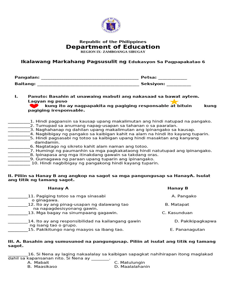 Esp 6 Periodical Test 2nd Quarter Pdf