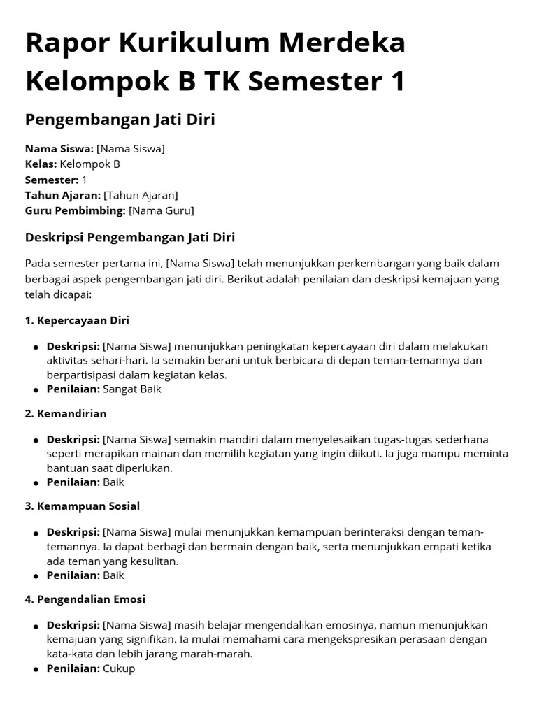 Rapor Kurikulum Merdeka Kelompok B TK Semester 1 - 20241113 - 181715 ...