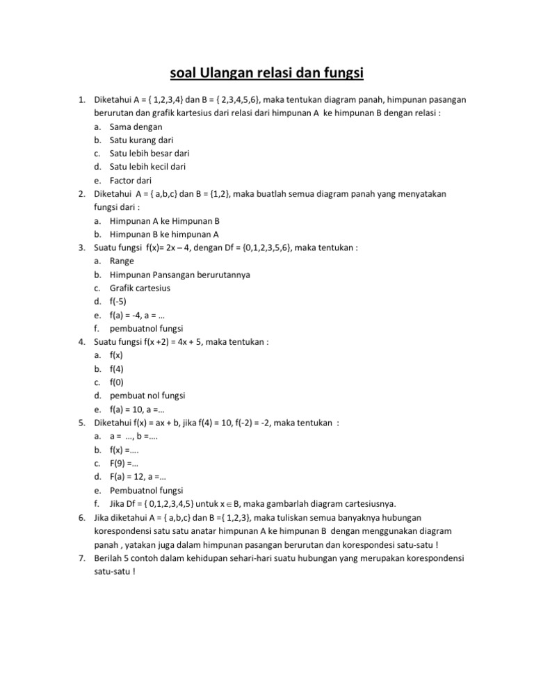 Soal relasi dan fungsi kelas 8 pdf