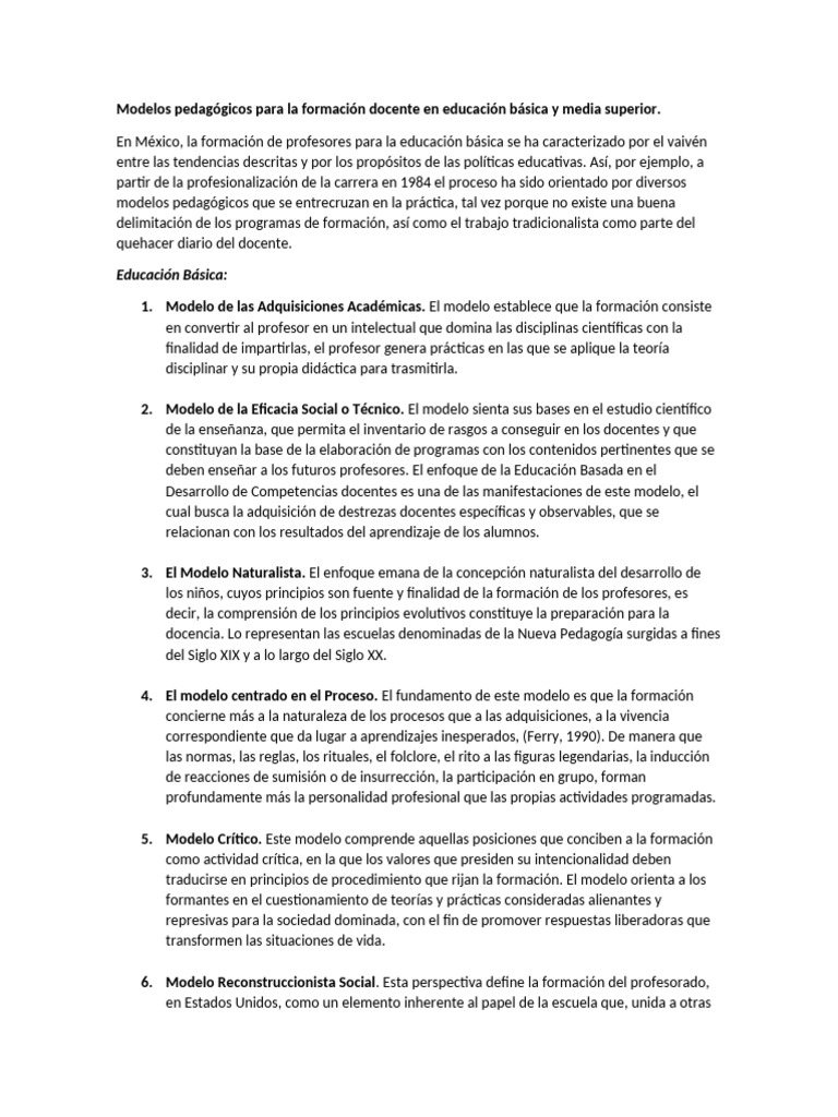 Modelos pedagógicos para docentes en México | PDF | Maestros | Enseñando
