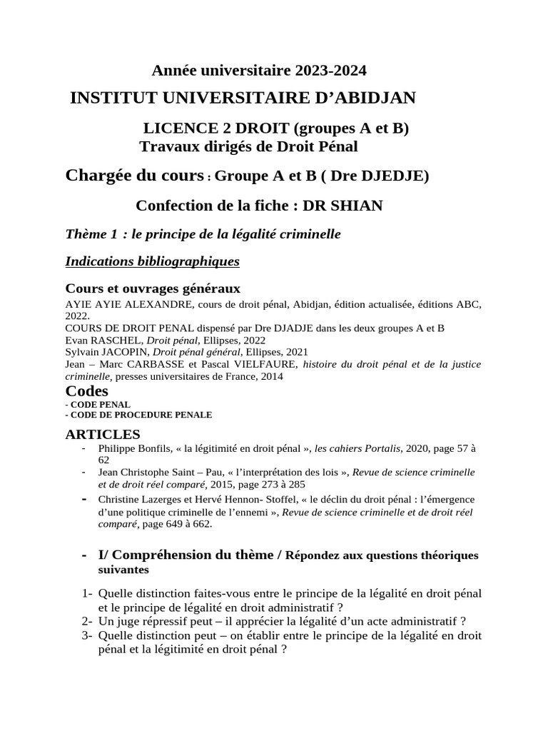 Principe de légalité criminelle 2023 | PDF | Crimes | Crime et violence