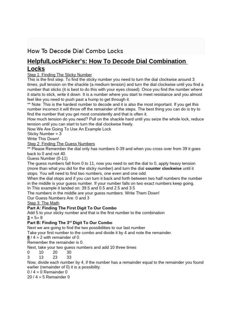 Decoding Dial Combination Locks | PDF
