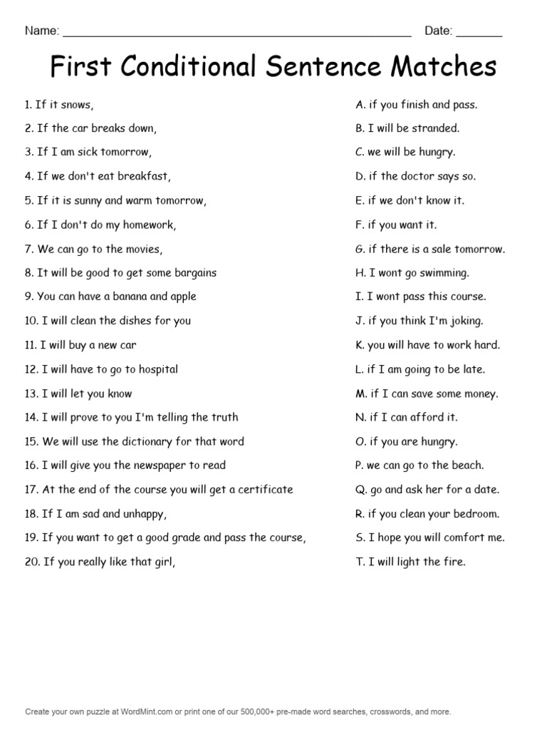 First Conditional Sentence Puzzle | PDF