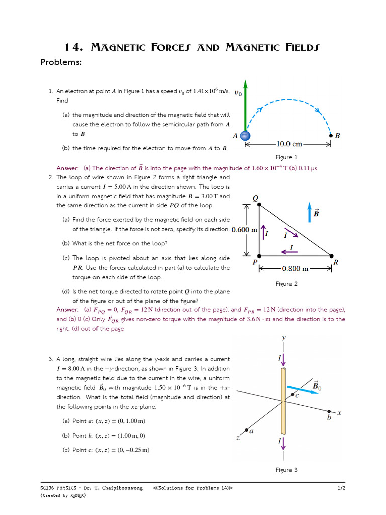 Problems 14MagneticForcesAndFields | PDF | Force | Magnetic Field