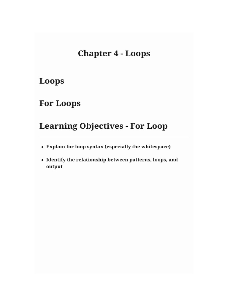 01 - 01 - For-Loops-Lesson-Notes-Optional-Download - Loops - For Loops ...