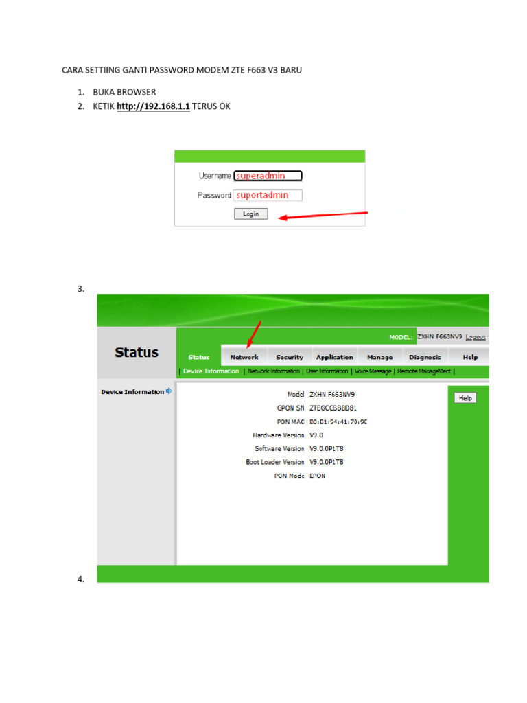 Cara Settiing Ganti Password Modem Zte F663 V3 Baru | PDF