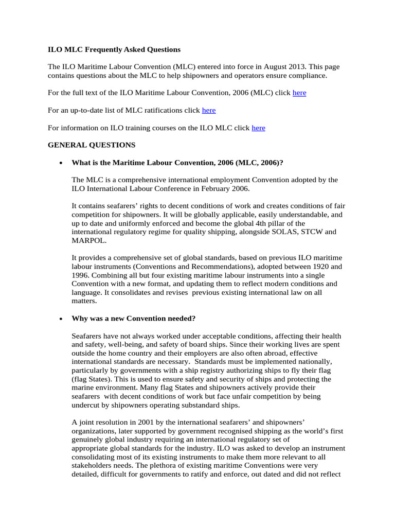 ILO MLC Frequently Asked Questions | PDF | International Labour ...