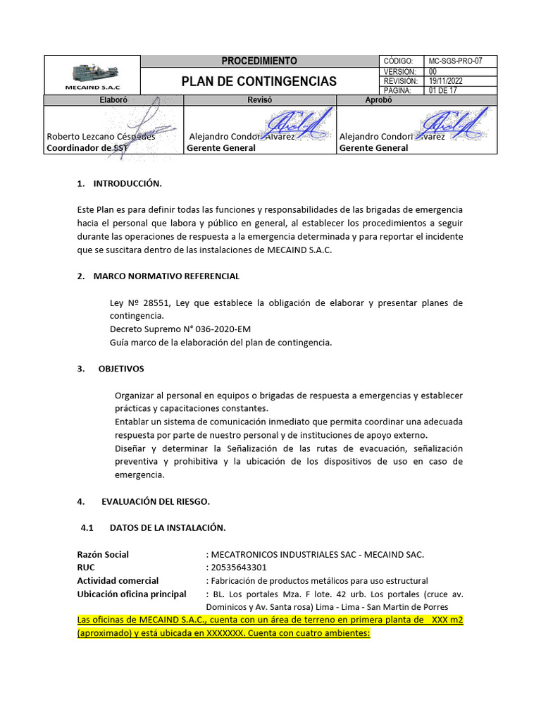 Plan de Contingencia 2023 | PDF | Primeros auxilios | Respiración