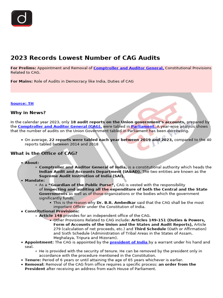 2023 CAG Audit Reports Hit Record Low | PDF | Audit | Government