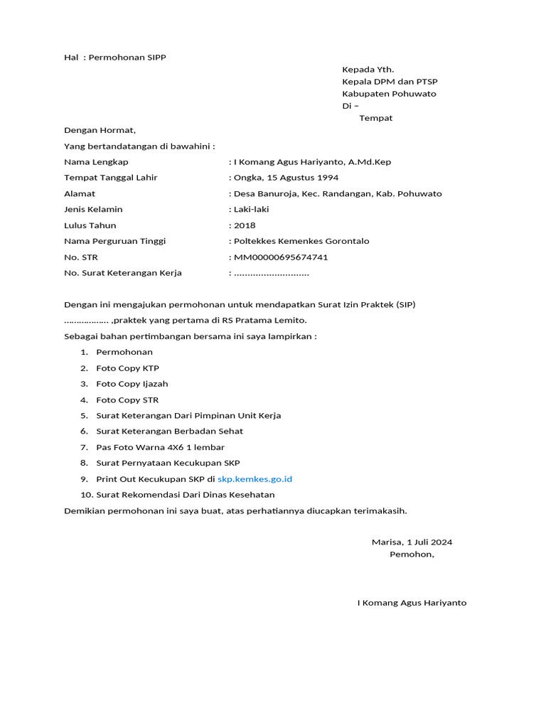 Format Permohonan SIP | PDF