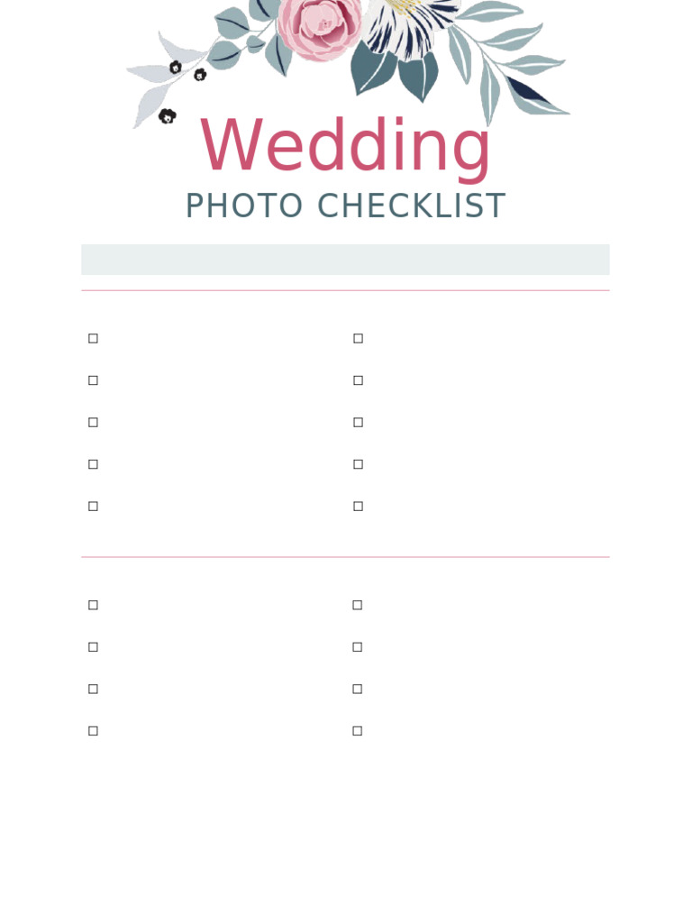 Essential Wedding Photo Checklist | PDF | Wedding | Bridesmaid