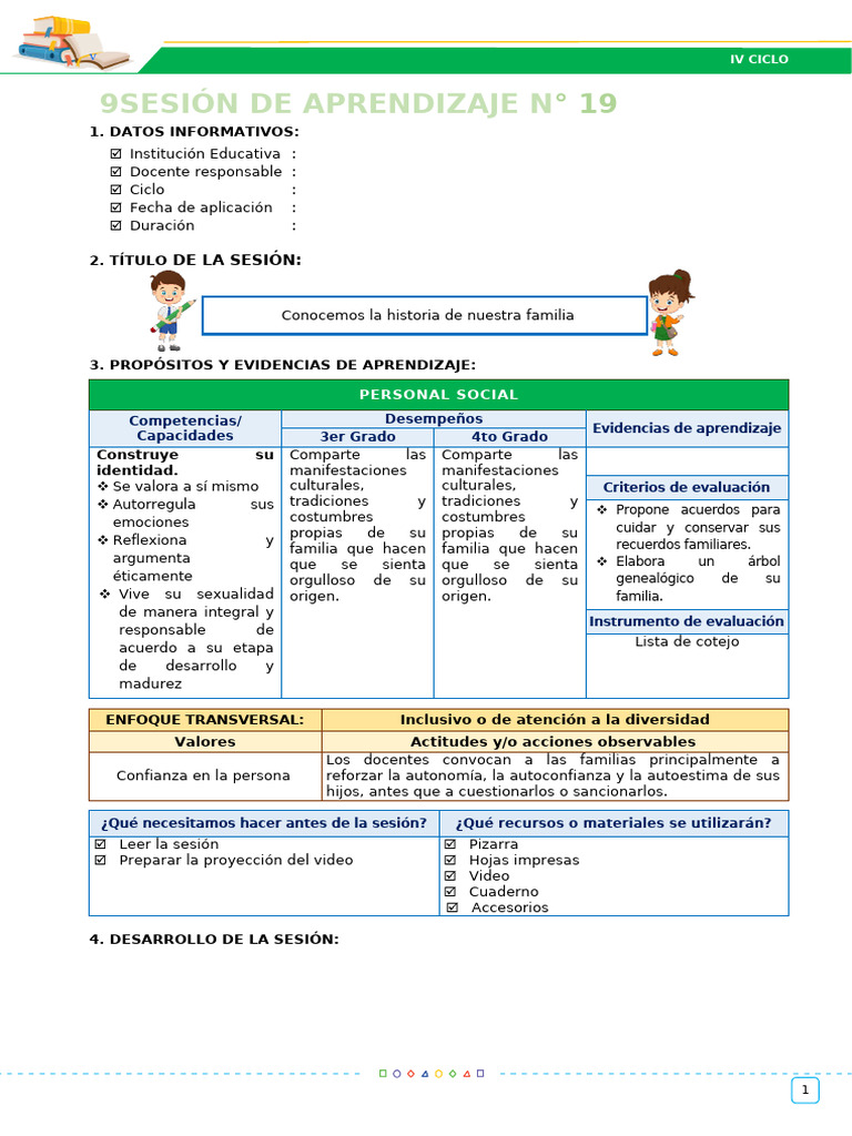 Sesiones de Aprendizaje - EDA III Semana 3 IV | PDF | Evaluación ...