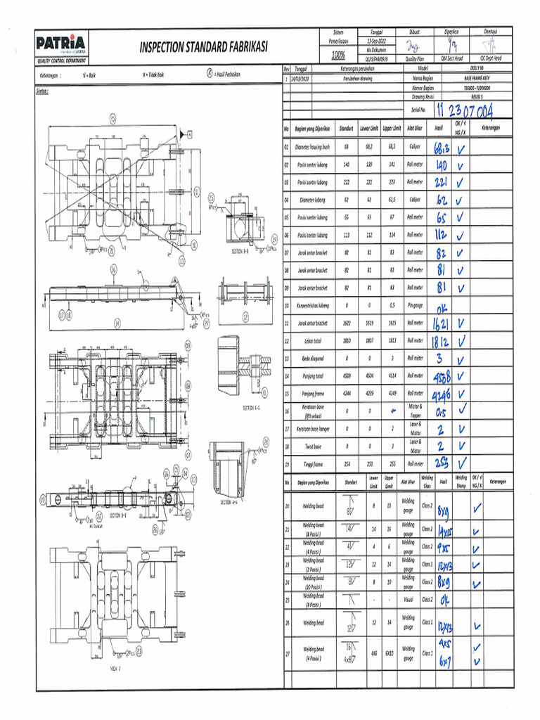 Checksheet Base Frame Assy (T66006-F1000000) Rev 5 - Unit 04 | PDF