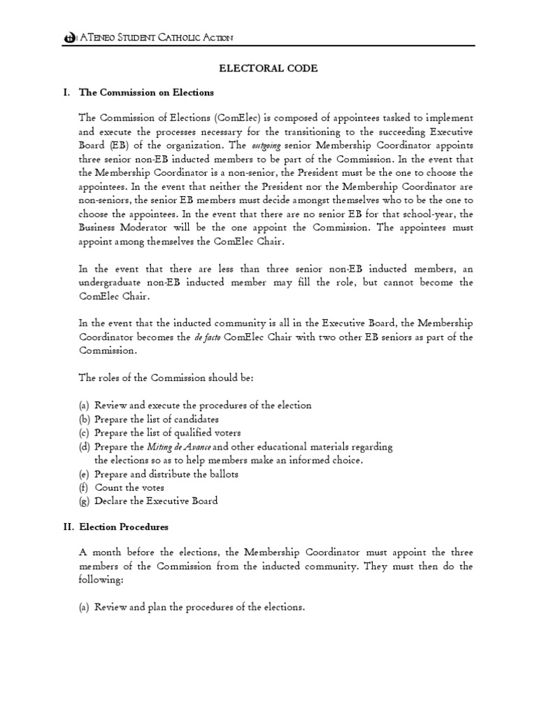 Ateneo Student Action Election Code | PDF | Elections | Voting