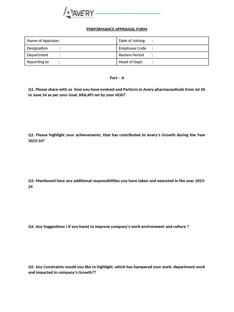 Performance Appraisal Form Updated | PDF | Communication | Performance ...