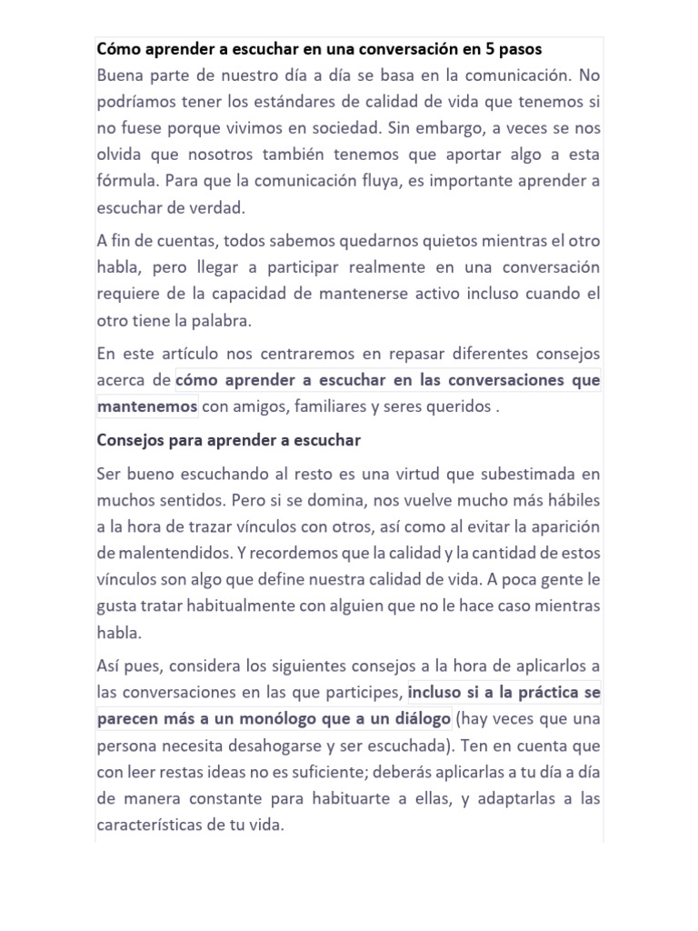 Cómo aprender a escuchar en una conversación en 5 pasos | PDF ...