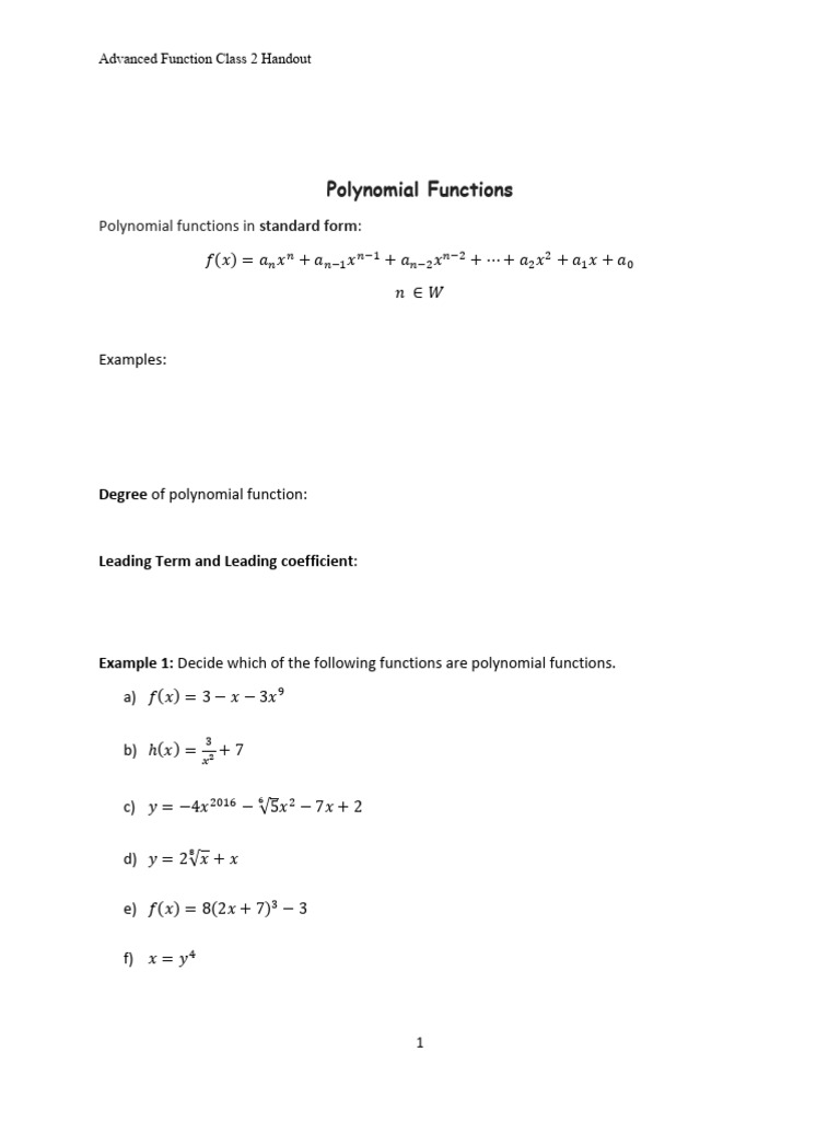 Class02 Advanced Functions Handout July 02-07 | PDF | Algebra ...