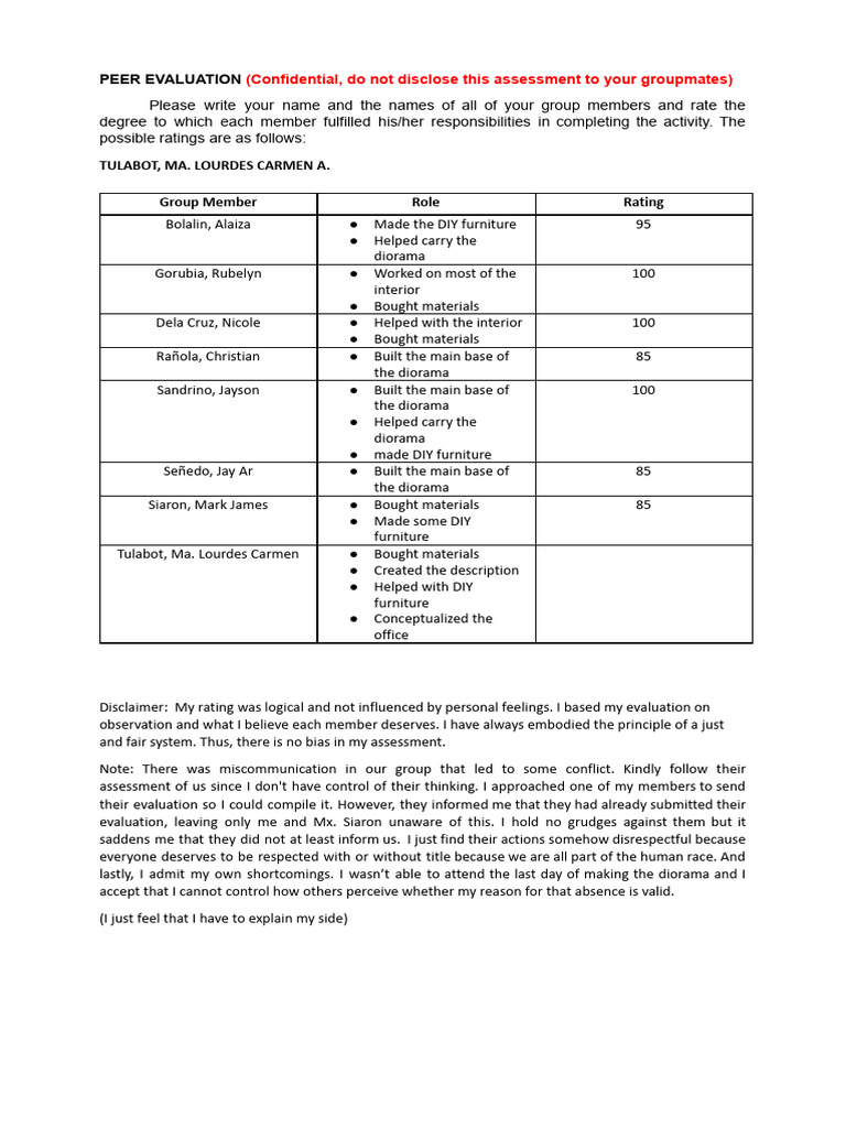 Peer Evaluation (1) | PDF | Cognitive Science | Cognition