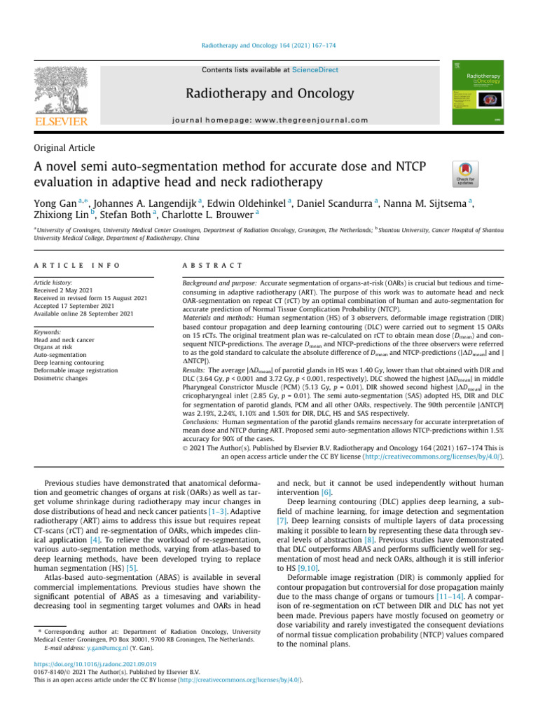 A Novel Semi Auto-Segmentation Method For Accurate Do | PDF | Radiation ...